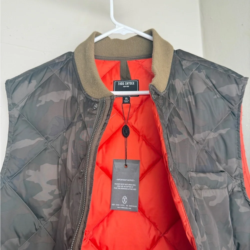 Todd Snyder Camouflage Quilted Vest with Orange Lining - Picture 6 of 6